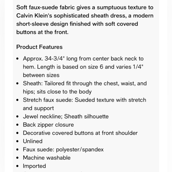 NWOT Calvin Klein Faux-Suede Button-Trim Sheath Dress in Navy Blue 10 - Picture 4 of 6